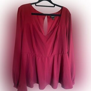 Torrid Burgundy Peplum Blouse with Sweetheart Neckline and Keyhole Back